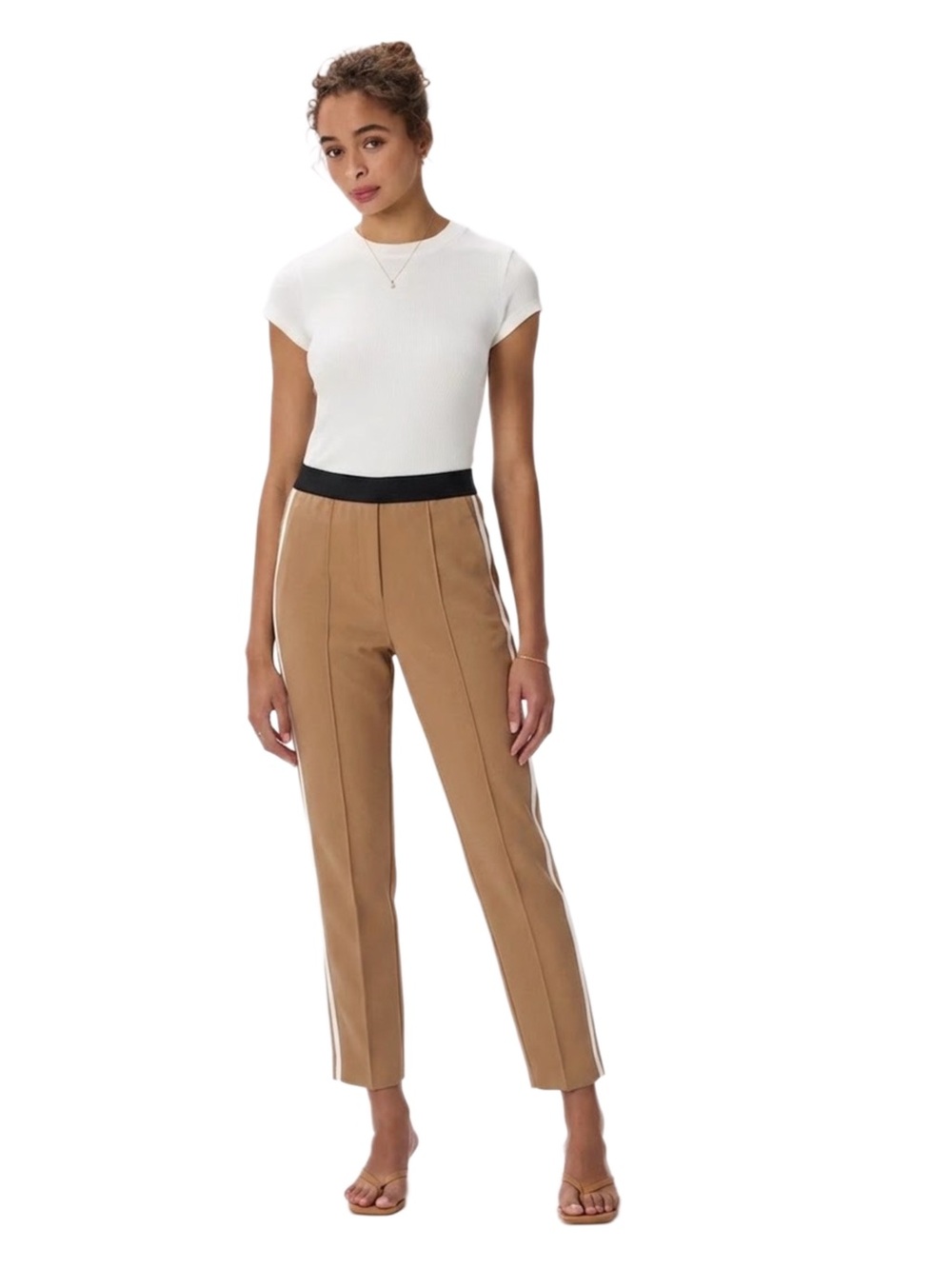 Sandro Paris Sport-Luxe Track Stripe Trouser — Camel — Size 1